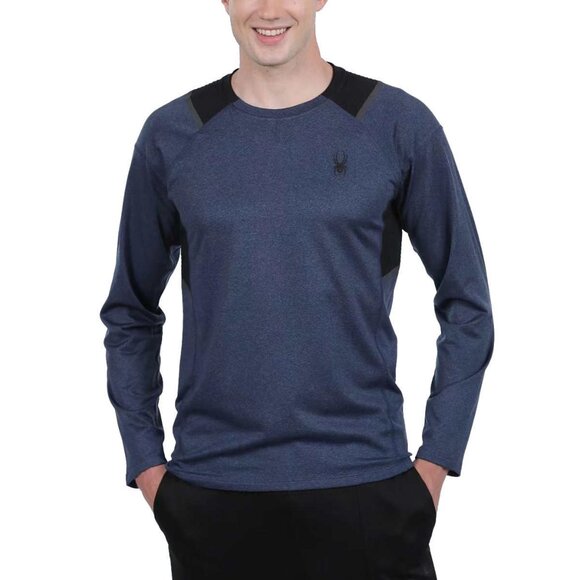 Spyder Active Men’s Moisture Wicking Brush Long Sleeve T-Shirt Blue, Size Large - Picture 1 of 11